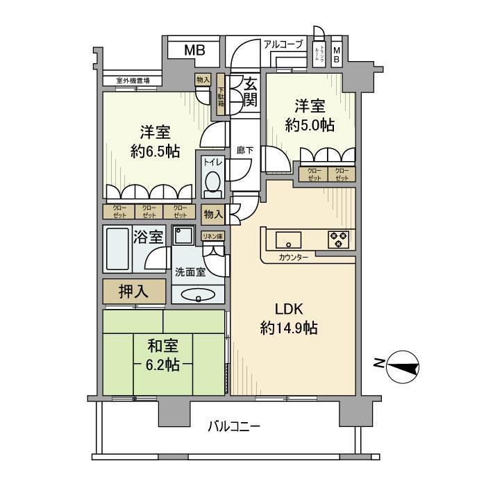 オーベルタワー川口コラージュ(3LDK/26階)の間取り写真