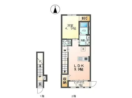 ドリーム キャンバス(1LDK/2階)の間取り写真