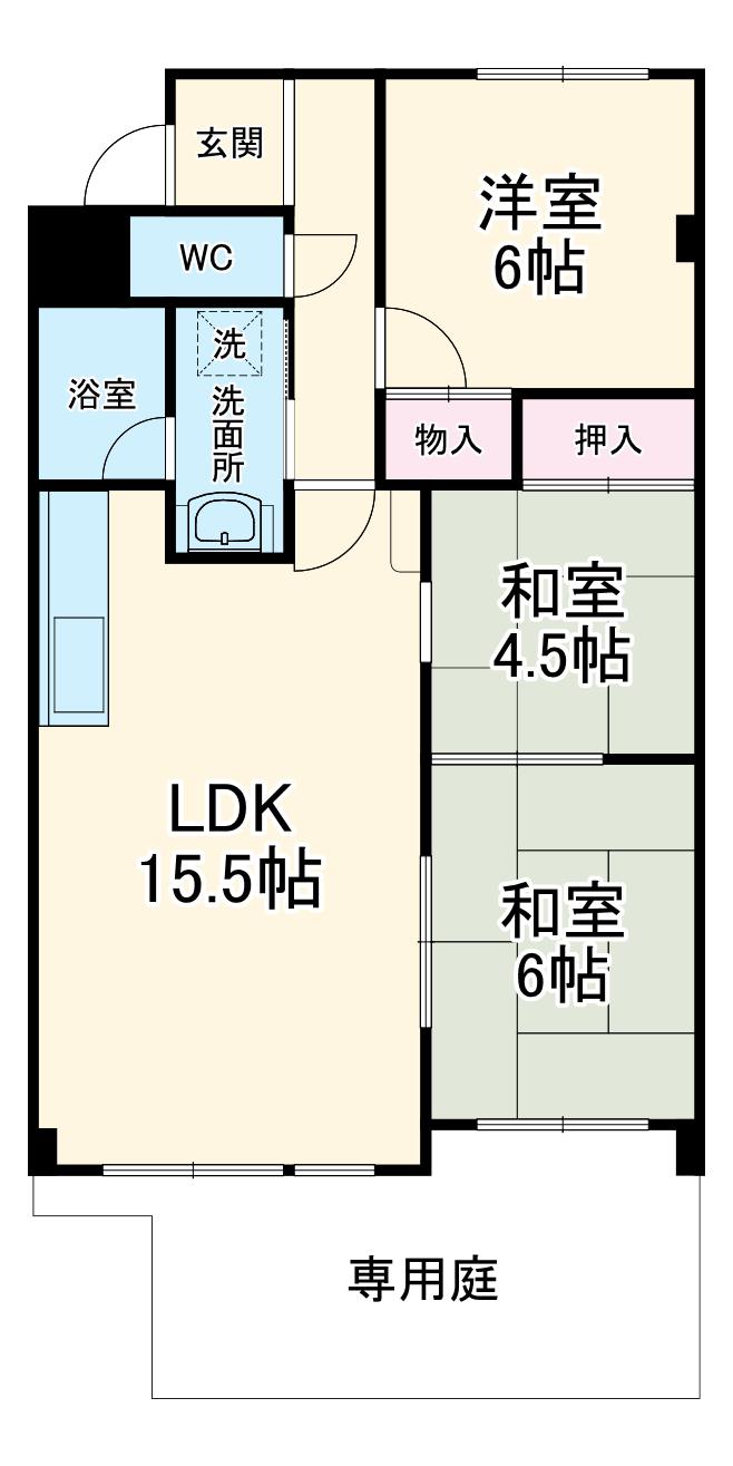 ユニーブル薬師山(3LDK/1階)の間取り写真