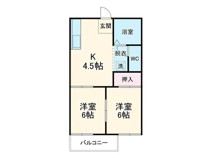 エバーグリーン(2DK/1階)の間取り写真