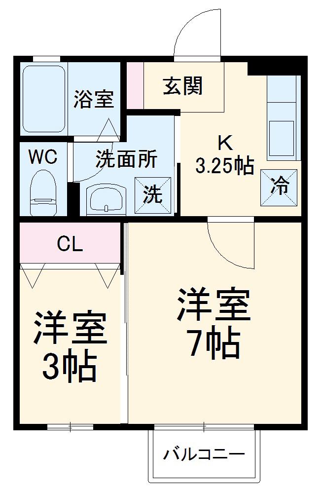 セジュール赤羽根(2K/2階)の間取り写真