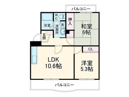 メディオ初生弐番館(2LDK/2階)の間取り写真
