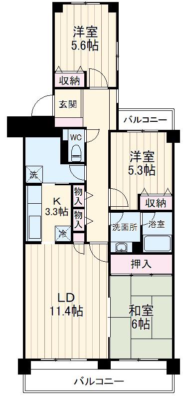 テラス本八幡(3LDK/1階)の間取り写真