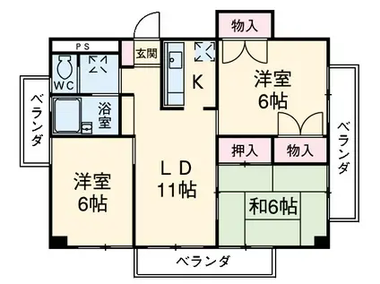 コメルスⅢ(3LDK/4階)の間取り写真
