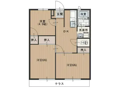 サンシティハウスB(3DK/1階)の間取り写真