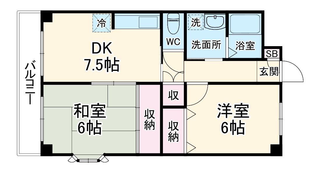 南八幡ガーデンビレッジ(2DK/3階)の間取り写真