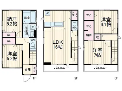 京成電鉄松戸線 高根公団駅 徒歩5分 2階建 築4年(3SLDK)の間取り写真