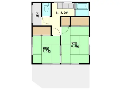 東海道本線 平塚駅 バス乗車時間：10分 中原一丁目バス停で下車 徒歩3分 1階建 築55年(2K)の間取り写真