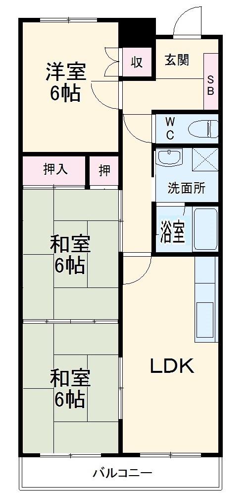 GLOBALひたちなか(3LDK/2階)の間取り写真
