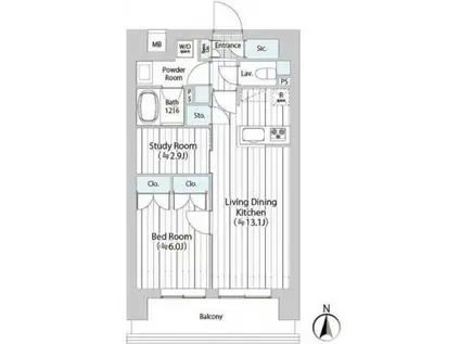 GOTEN武蔵小杉(2LDK/8階)の間取り写真