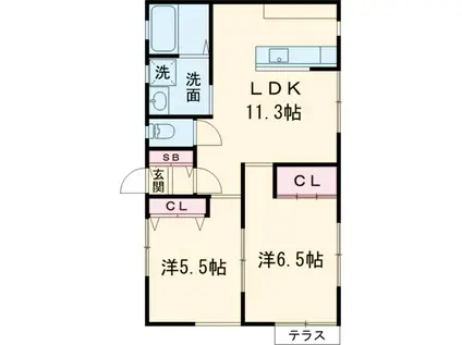 グリーンハイツ塩谷(2LDK/1階)の間取り写真
