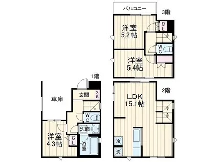 南武線 武蔵中原駅 徒歩8分 2階建 築4年(3LDK)の間取り写真
