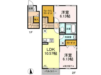 グランドゥール・IV(2LDK/2階)の間取り写真