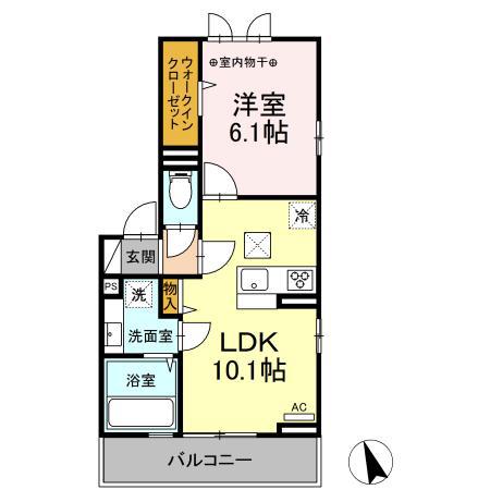 ヒルズ龍地(1LDK/3階)の間取り写真