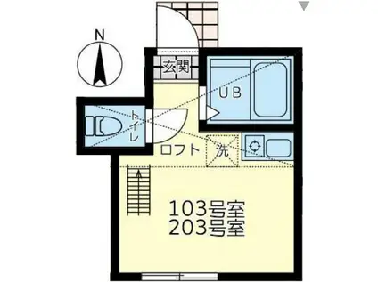ユナイト山手アドリアン(ワンルーム/2階)の間取り写真
