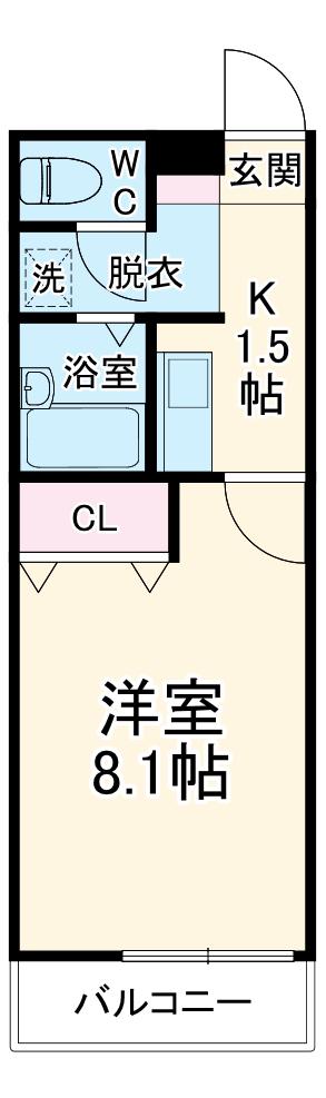 リーブル玉穂(1K/2階)の間取り写真