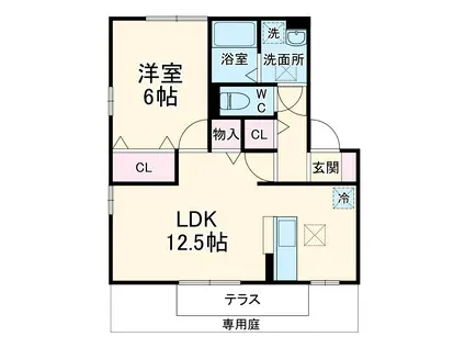 マサーレ・オガワ B棟(1LDK/1階)の間取り写真