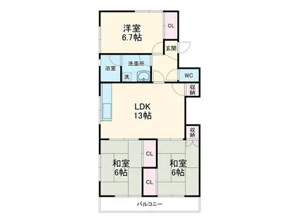 エスポワール東栄(3LDK/2階)の間取り写真