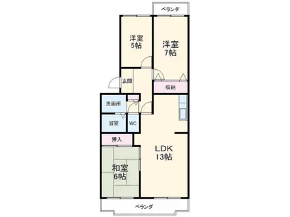 ヴェルデュール八事(3LDK/1階)の間取り写真