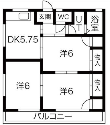 栗木山ハイツ 2棟(3DK/2階)の間取り写真