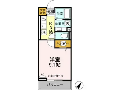 プランタン(1K/3階)の間取り写真
