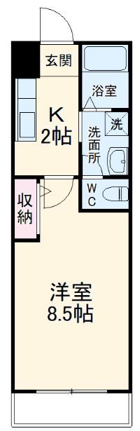 ウィルコート初南(1K/2階)の間取り写真