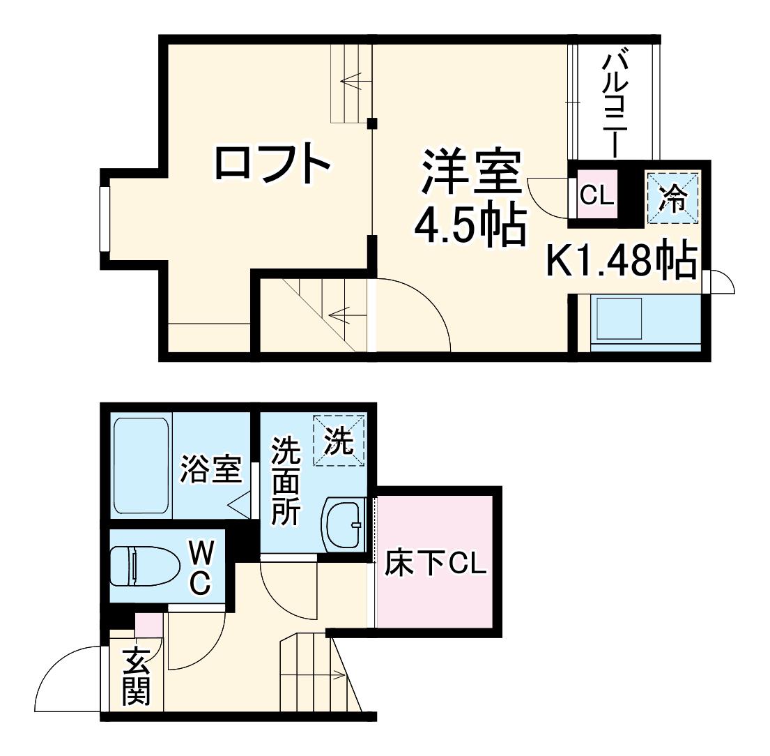 CB春日部アネーロ(1K/2階)の間取り写真
