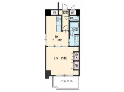 ハートヒルズ井田(1DK/7階)の間取り写真