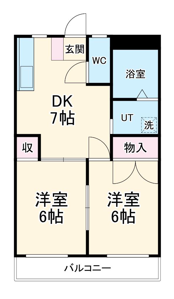 パインリーフ長森本町(2DK/2階)の間取り写真