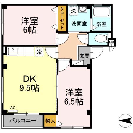 プリムヴェール(2DK/1階)の間取り写真