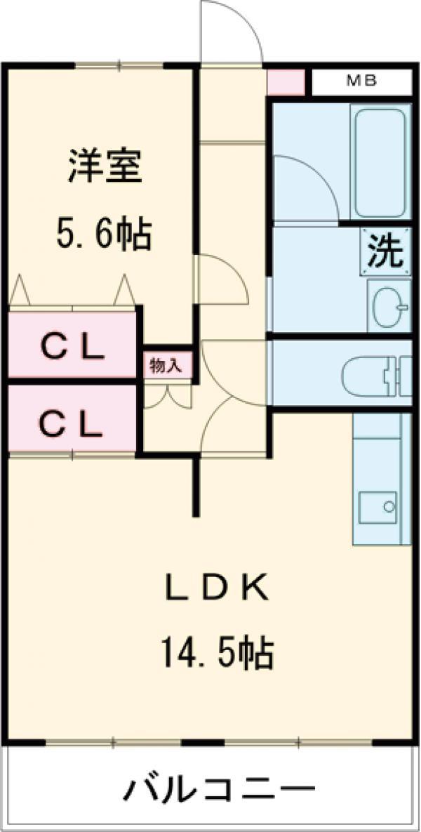 クリスタルコート(1LDK/2階)の間取り写真