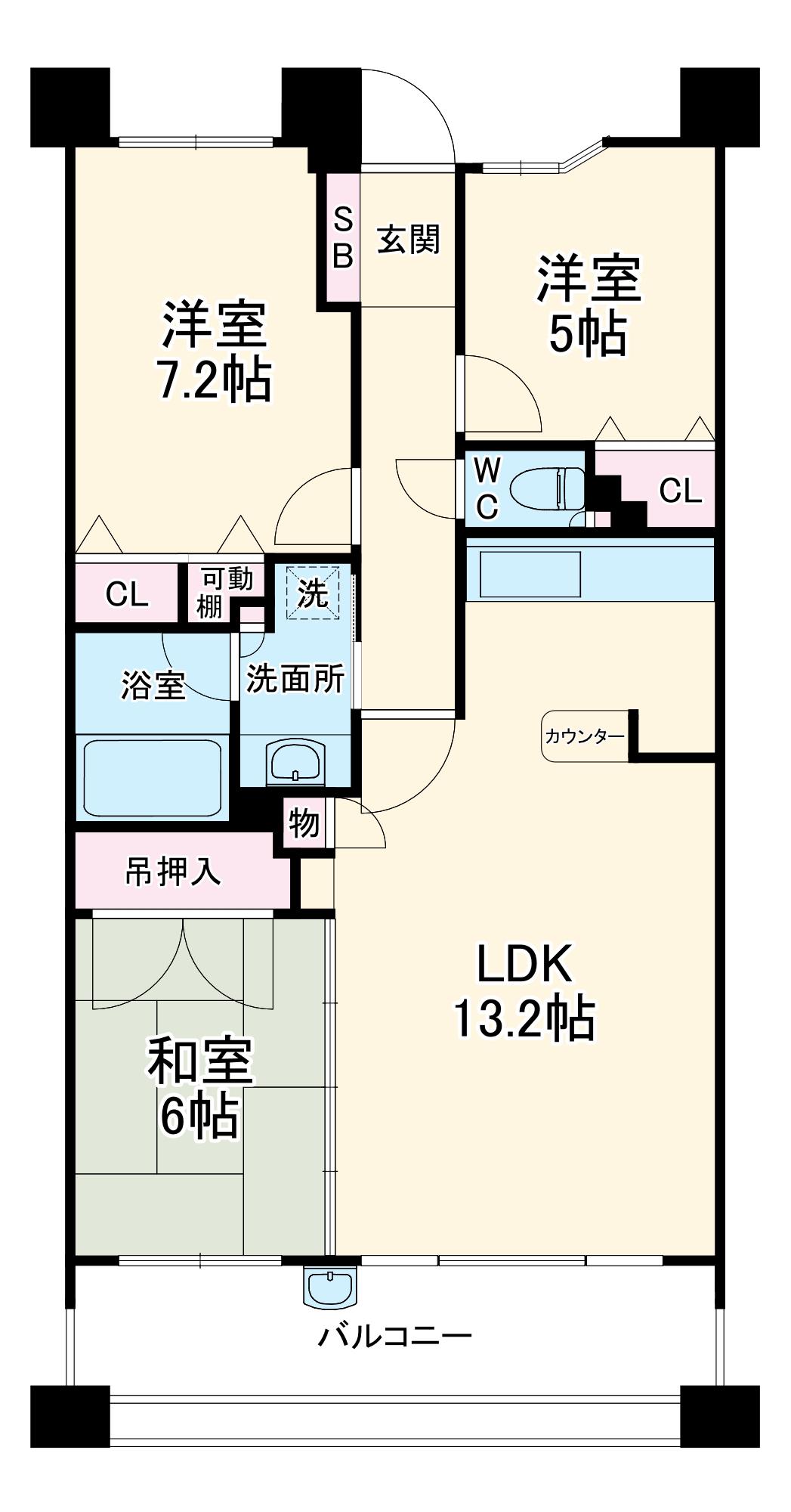 カルティア春日井Ⅴ(3LDK/6階)の間取り写真