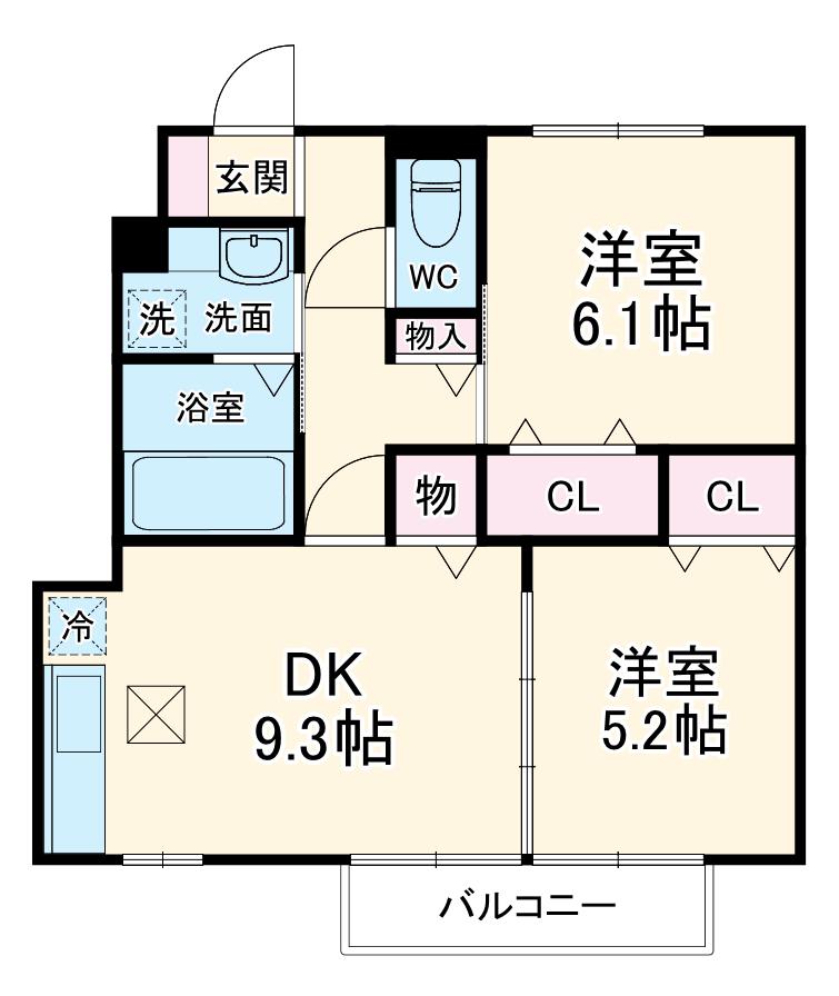 エクレール新栄Ⅲ(2DK/1階)の間取り写真