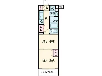 クレイシアIDZ中馬込(2K/2階)の間取り写真