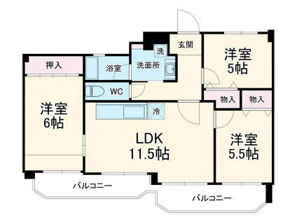 マンションヒルズ(3LDK/1階)の間取り写真