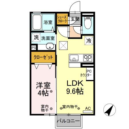 エーデルワイス(1LDK/1階)の間取り写真