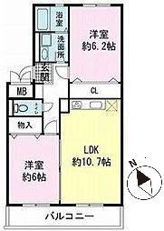 ヴィラコンテッサ原Ⅱ(2LDK/2階)の間取り写真