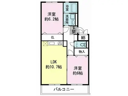 ヴィラコンテッサ原Ⅱ(2LDK/4階)の間取り写真