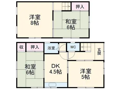 近鉄名古屋線 伏屋駅 徒歩19分 2階建 築47年(4DK)の間取り写真