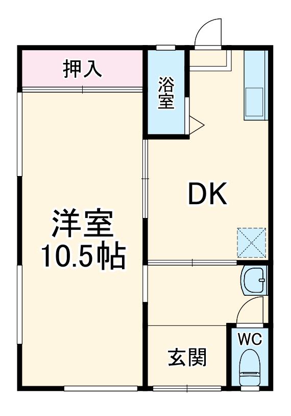 名鉄名古屋本線 東岡崎駅 バス乗車時間：5分 光ヶ丘バス停で下車 徒歩3分 1階建 築55年(1DK)の間取り写真