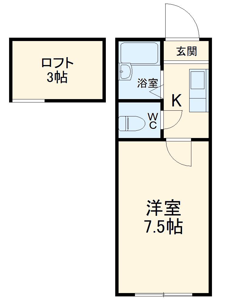 マリオ笹川 B棟(1K/2階)の間取り写真