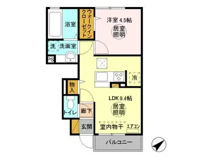 ディアス B棟(1LDK/1階)の間取り写真