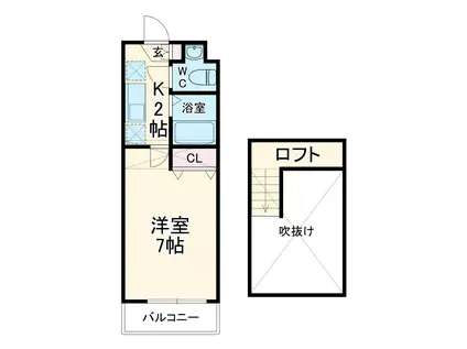 サザングレイス(1K/2階)の間取り写真