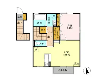 ルナールB(1LDK/2階)の間取り写真