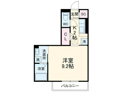 カレジエ・文丘(1K/2階)の間取り写真