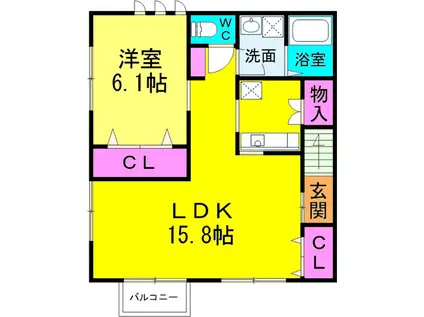 アーバンメゾンA&W(1LDK/2階)の間取り写真