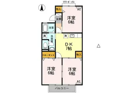 トゥインクルK B棟(3DK/2階)の間取り写真