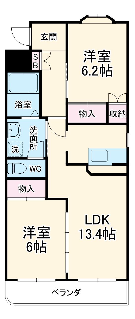 グランドヒルズ神ノ倉(2LDK/1階)の間取り写真