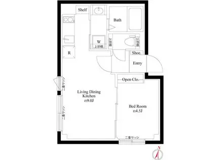 CASA PIAZZA 新宿中落合(1LDK/3階)の間取り写真