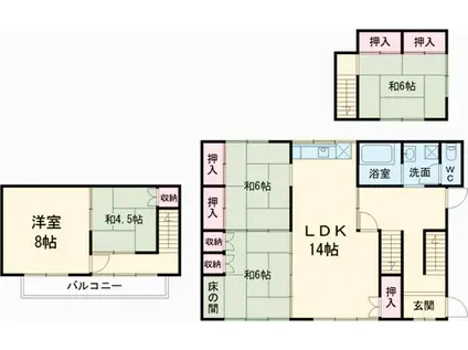 名鉄名古屋本線 岡崎公園前駅 徒歩11分 2階建 築50年(5LDK)の間取り写真